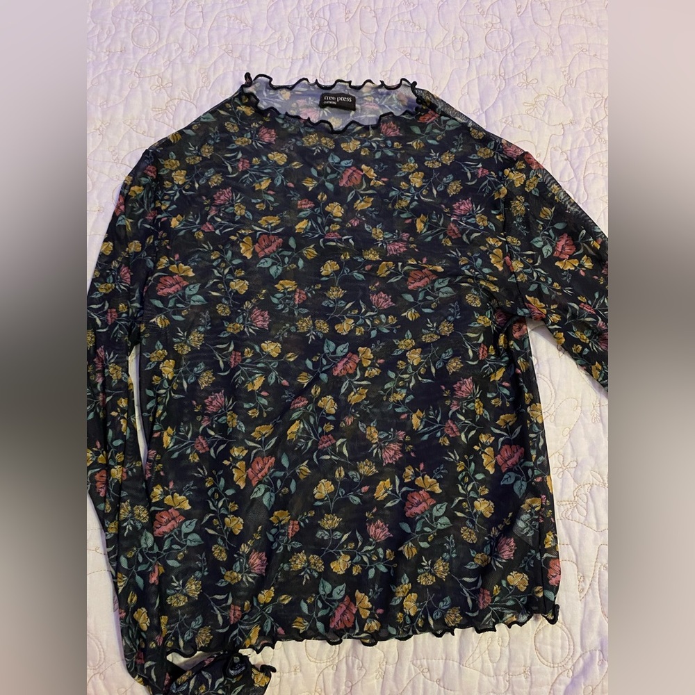 free press sheer floral long sleeve crop top